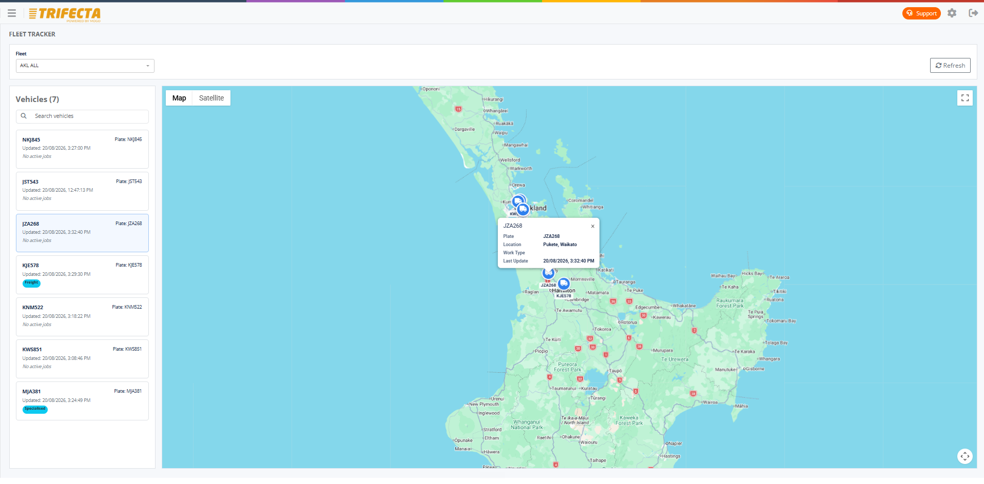 Fleet Tracker — live map of vehicle locations and job status